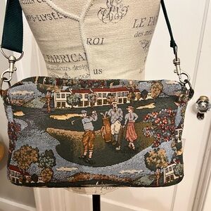 Vintage Holdings Tapestry golf Shoulder Bag with Green Strap